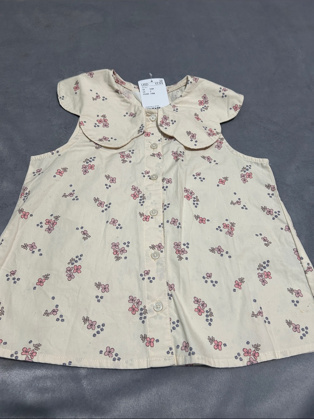NWT H.M Cream Floral Button-Front Girls Top with Peter Pan Collar